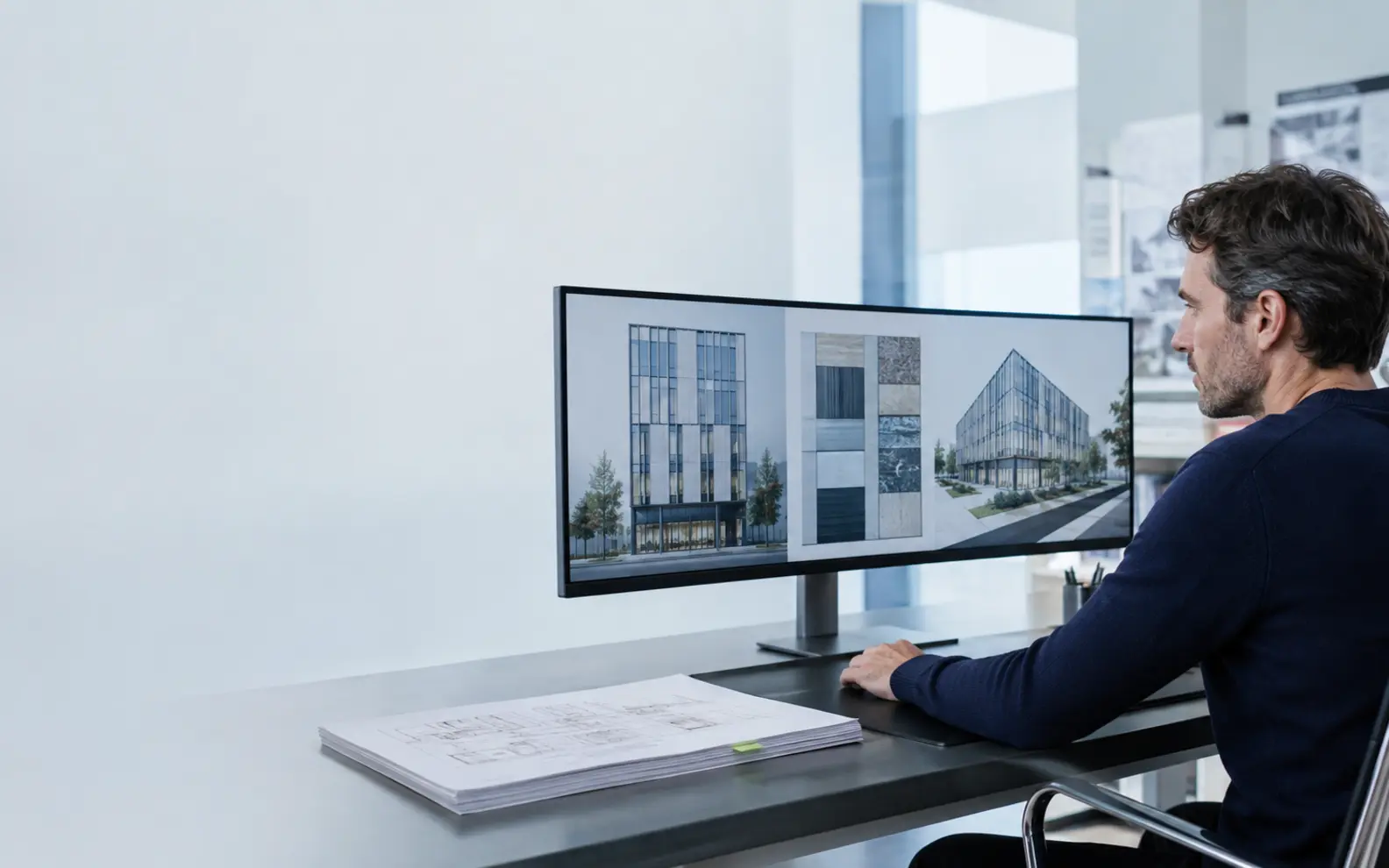 Technical production visual for architectural exterior design services