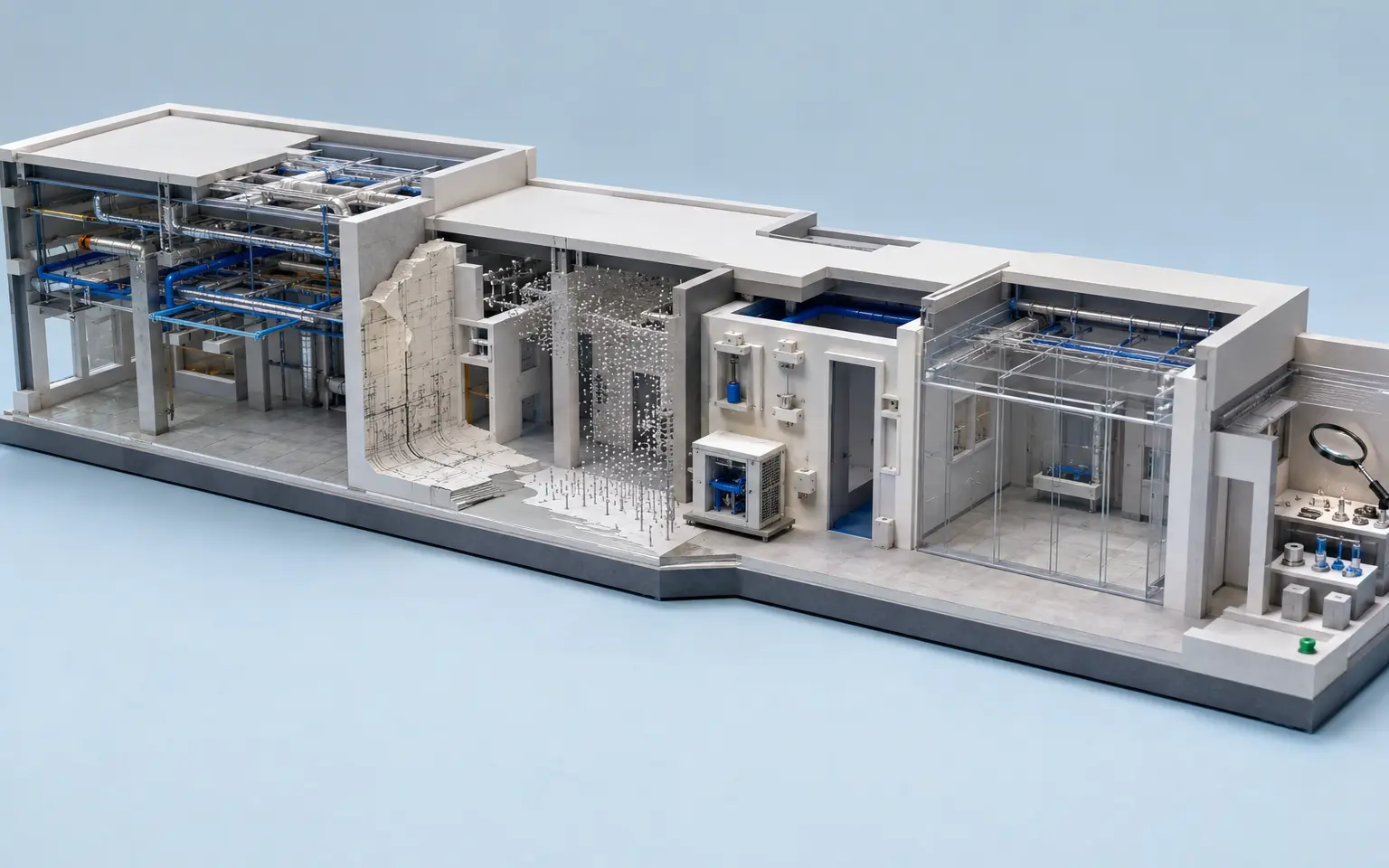 Continuous building section integrating coordinated Revit modeling, CAD and scan conversion, families, record updates and model auditing