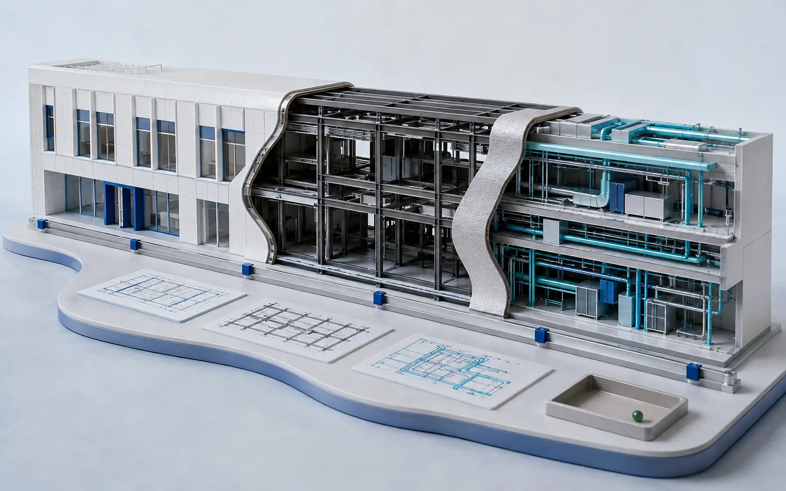 Architectural shell, structural frame and MEP systems coordinated within one converted building model