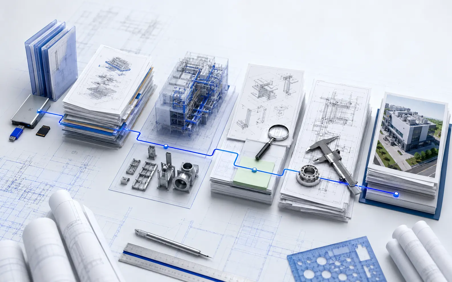 Project evidence linking source files, scope, production queries, human checking and completed CAD and BIM deliverables